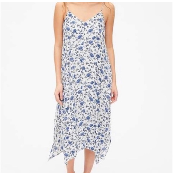 GAP Dress Size Medium Floral Midi Cami Slip Blue White Lined Airy Breathable - Picture 1 of 8
